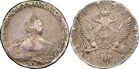 Elizabeth Rouble 1755 CПБ-ЯI VF35 NGC, St. Petersburg mint, KM-C19c.2, Dav-1679, Bit-276, Diakov-340-1. Obv. Crowned, draped, and mantled bust right. ...