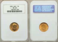 Nicholas II gold 5 Roubles 1904 MS66 NGC, St. Petersburg mint, KM-Y62. A truly flawless specimen boasting a rich mixture of honey golden tone with jus...