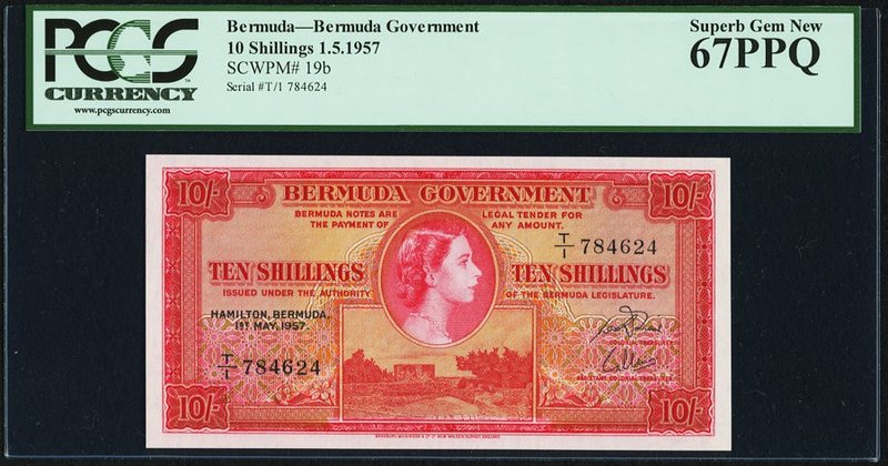Bermuda Bermuda Government 10 Shillings 1.5.1957 Pick 19b PCGS Superb Gem New 67...