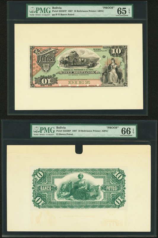 Bolivia Banco Potosi 10 Bolivianos 1887 Pick S223fp; S223bp Front And Back Proof...