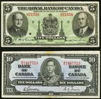 Canada Royal Bank of Canada $5 1943 Ch.# 630-20-02 Very Fine, pinholes, minor edge tears; Canada Bank of Canada $10 1937 BC-24b Very Fine, tape on upp...