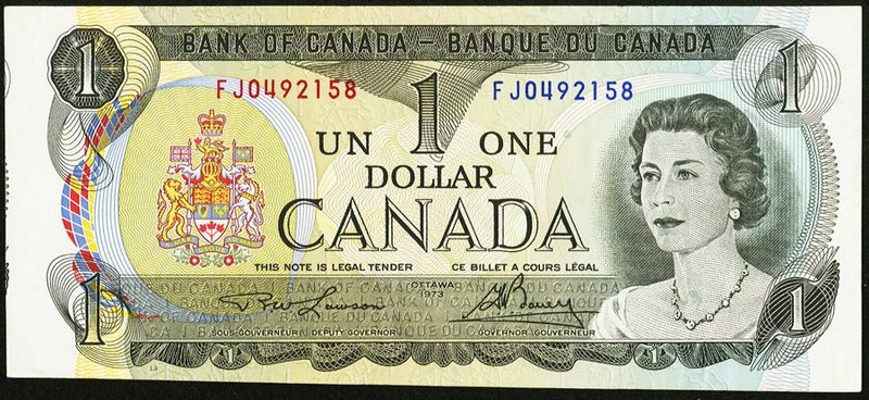 Cut of Size Error Canada Bank of Canada $1 1973 BC-46a Very Fine-Extremely Fine....