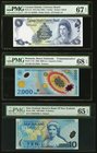 Lot Of Three PMG Graded Examples From Cayman Islands, Romania & New Zealand. Cayman Islands Currency Board 1 Dollar 1974 (ND 1985) Pick 5f PMG Superb ...
