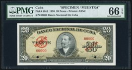 Cuba Banco Nacional de Cuba 20 Pesos 1958 Pick 80s2 Specimen PMG Gem Uncirculated 66 EPQ. Two POCs.

HID09801242017