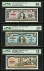 Cuba Banco Nacional de Cuba Lot Of Six PMG Graded Examples. 100 Pesos 1950 Pick 82a PMG Choice About Unc 58 EPQ; 1 Peso 1960 Pick 77b PMG Extremly Fin...