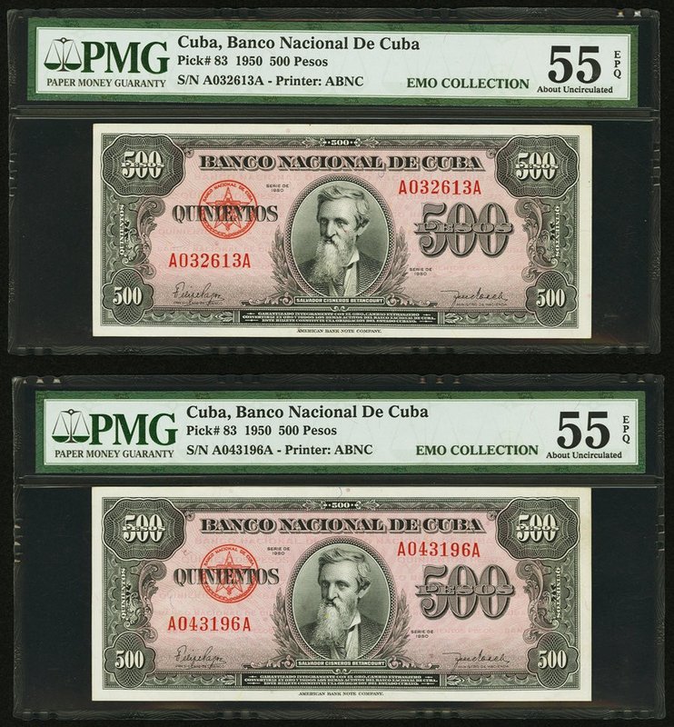 Cuba Banco Nacional de Cuba 500 Pesos 1950 Pick 83 Two Examples PMG About Uncirc...