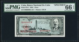 Cuba Banco Nacional de Cuba 1 Peso 1956 Pick 87s1 Specimen PMG Gem Uncirculated 66 EPQ. Roulette Specimen.

HID09801242017