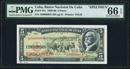Cuba Banco Nacional de Cuba 5 Pesos 1958-60 Pick 91s Specimen PMG Gem Uncirculated 66 EPQ. 

HID09801242017