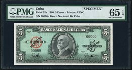 Cuba Banco Nacional de Cuba 5 Pesos 1960 Pick 92s Specimen PMG Gem Uncirculated 65 EPQ. Two POCs.

HID09801242017