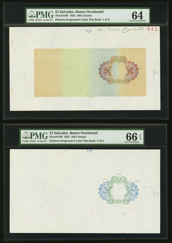 El Salvador Banco Occidental 100 Colones 1924 Pick S198 Five Progressive Color T...