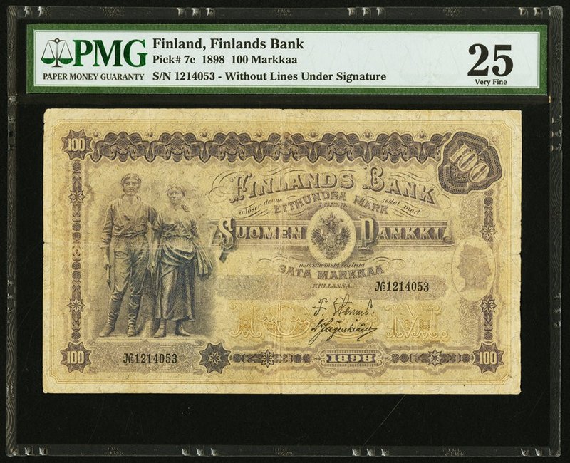 Finland Finlands Bank 100 Markkaa 1898 Pick 7c PMG Very Fine 25. Splits.

HID098...