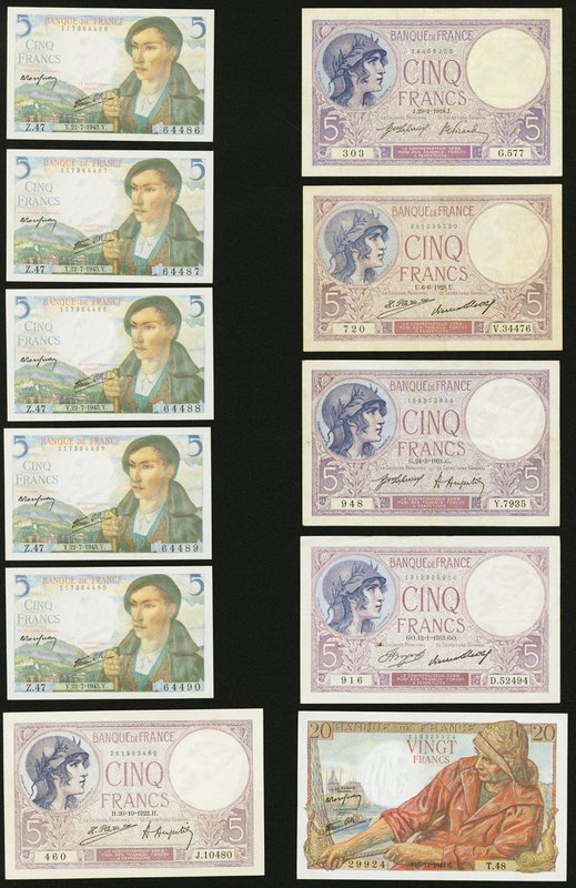 A Offering of Fifteen Notes from France Issued During the 1920s Through the 1940...
