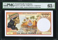 French Pacific Territories Institut d'Emission d'Outre-Mer 10,000 Francs ND (1985) Pick 4a PMG Gem Uncirculated 65 EPQ. 

HID09801242017