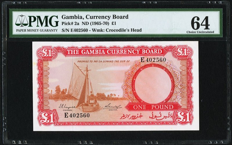 Gambia Gambia Currency Board 1 Pound ND (1965-70) Pick 2a PMG Choice Uncirculate...
