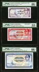 Gambia Central Bank of Gambia Lot Of Three PMG Graded Examples. 1 Dalasi ND (1971-87) Pick 4g* Replacement PMG Gem Uncirculated 66 EPQ; 5 Dalasis ND (...