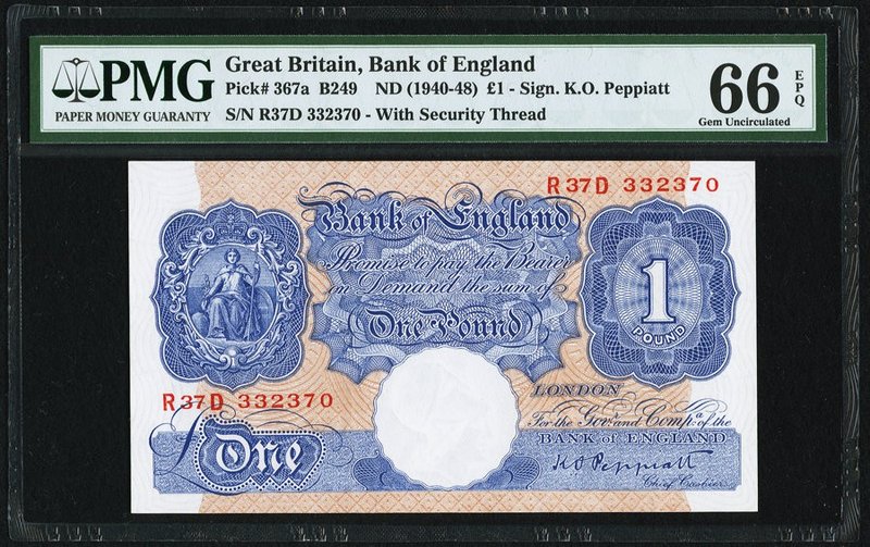 Great Britain Bank of England 1 Pound ND (1940-48) Pick 367a PMG Gem Uncirculate...