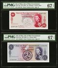 Isle Of Man Isle of Man Government 10 Shillings; 1 Pound ND (1961) Pick 24b; 25b Two Examples PMG Superb Gem Unc 67 EPQ. 

HID09801242017