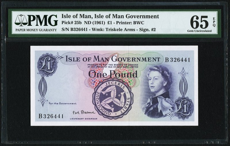 Isle Of Man Isle of Man Government 1 Pound ND (1961) Pick 25b PMG Gem Uncirculat...