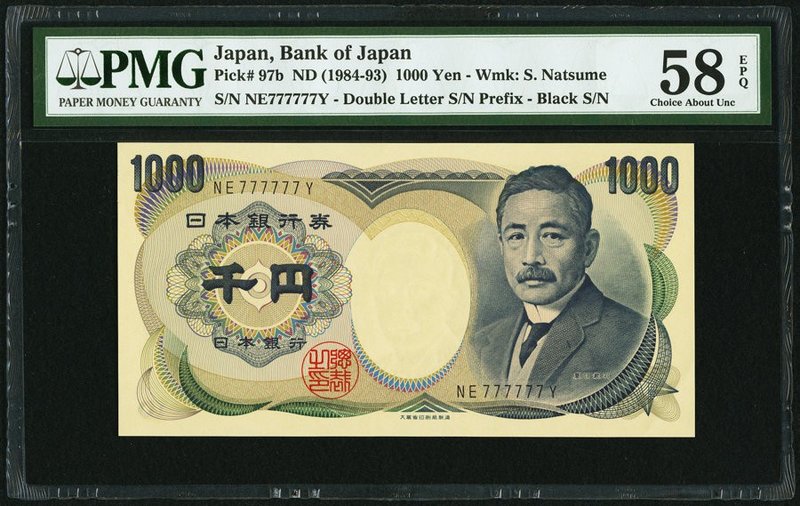 Japan Bank of Japan 1000 Yen ND (1984-93) Pick 97b Solid 7's PMG Choice About Un...