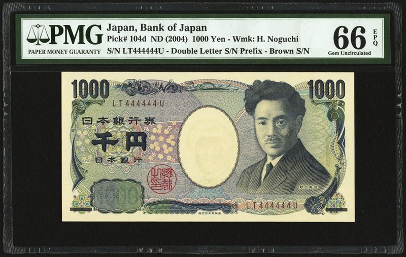 Japan Bank of Japan 1000 Yen ND (2004) Pick 104d Solid 4's PMG Gem Uncirculated ...