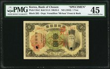 Korea Bank of Chosen 1 Yen ND (1944) Pick 33s2 Specimen PMG Choice Extremely Fine 45. Minor rust.

HID09801242017