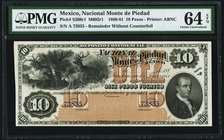 Mexico Nacional Monte de Piedad 10 Pesos 1880-81 Pick S266r1 M692r1 Remainder PMG Choice Uncirculated 64 EPQ. 

HID09801242017