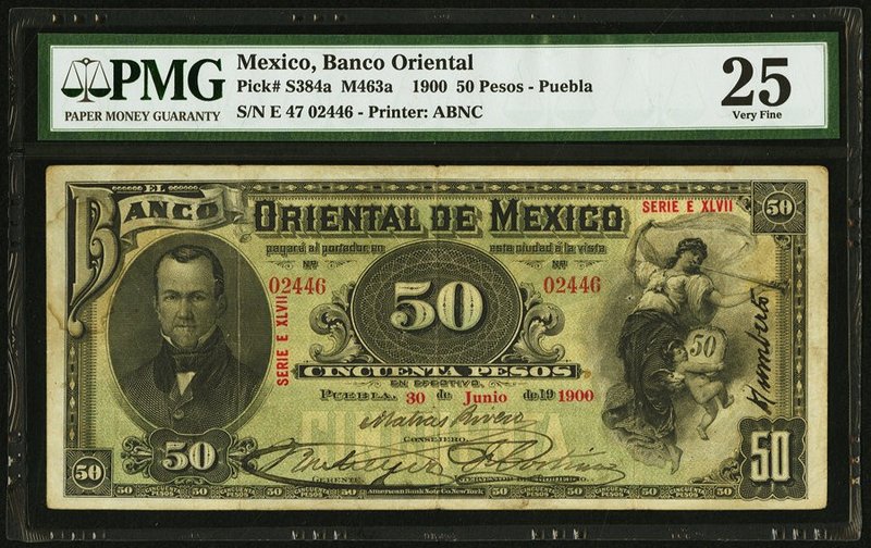 Mexico Banco Oriental 50 Pesos 30.6.1900 Pick S384a M463a PMG Very Fine 25. 

HI...