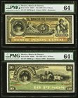 Mexico Banco de Sonora 5; 10 Pesos ND (1897-1911) Pick S419r; S420r M507r; M508r Two Remainder Examples PMG Choice Uncirculated 64; Choice Uncirculate...