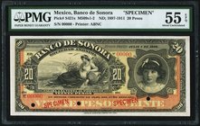 Mexico Banco de Sonora 20 Pesos ND 7.1.1902 Pick S421s M509s Specimen PMG About Uncirculated 55 EPQ. Three POCs.

HID09801242017