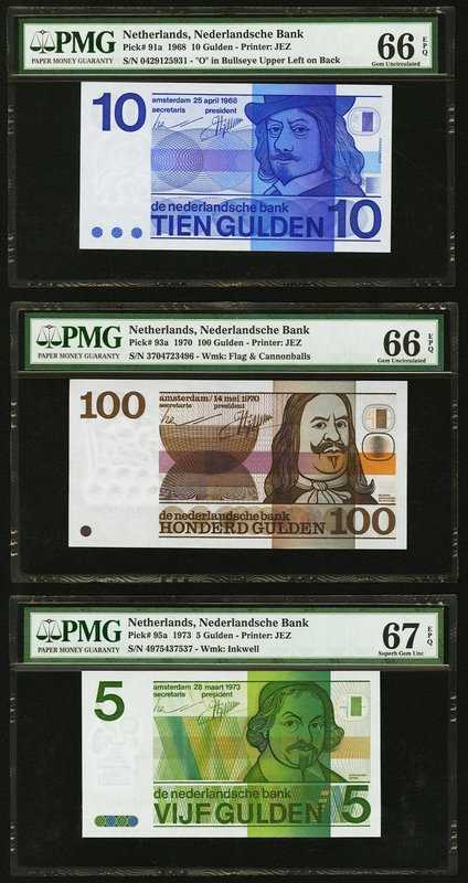 Netherlands Nederlandsche Bank 10; 100; 5 Gulden 1968; 1970; 1973 Pick 91a; 93a;...