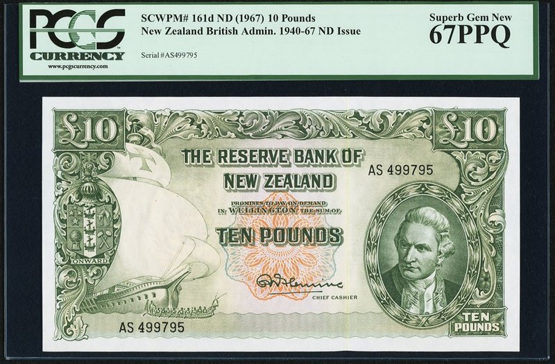 New Zealand Reserve Bank of New Zealand 10 Pounds ND (1967) Pick 161d PCGS Super...