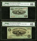 Peru Banco de Arequipa 40 Centavos; 1 Sol ND (ca. 1870s) Pick S116r; S117r Two Remainder Examples PMG Gem Uncirculated 66 EPQ; Choice Uncirculated 63....