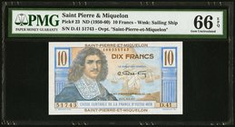 Saint Pierre and Miquelon Caisse Centrale de la France d'Outre Mer 10 Francs ND (1950-60) Pick 23 PMG Gem Uncirculated 66 EPQ. 

HID09801242017