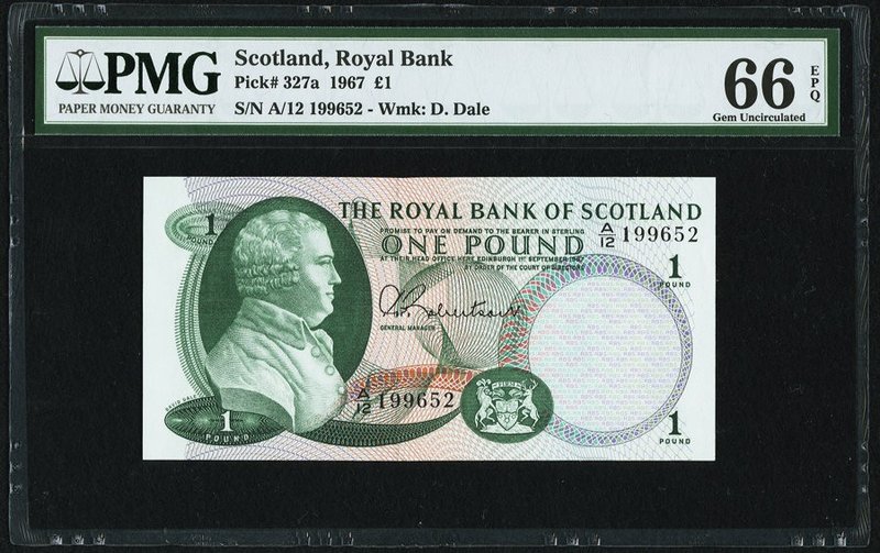 Scotland Royal Bank of Scotland 1 Pound 1967 Pick 327a PMG Gem Uncirculated 66 E...