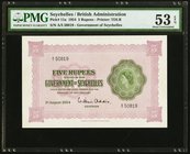 Seychelles Government of Seychelles 5 Rupees 1.8.1954 Pick 11a PMG About Uncirculated 53 EPQ. 

HID09801242017