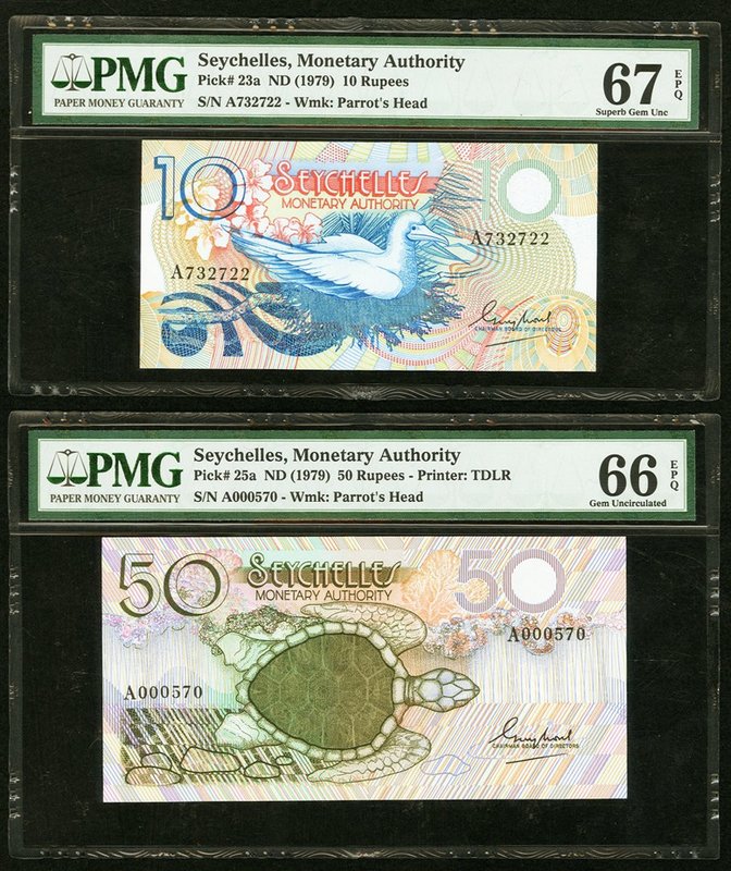 Lot Of Four PMG Graded Examples From Seychelles. Seychelles Monetary Authority 1...