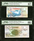 Lot Of Four PMG Graded Examples From Seychelles. Seychelles Monetary Authority 10; 50 Rupees ND (1979) Pick 23a; 25a Two Examples PMG Superb Gem Unc 6...