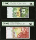 Spain Banco de Espana 1000; 2000 Pesetas 1992 (ND 1996) Pick 163; 164 Two Examples PMG Gem Uncirculated 66 EPQ; Choice Uncirculated 63 EPQ. 

HID09801...