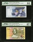 Sweden Sveriges Riksbank 20; 50 Kronor 1991-92; 1996-2002 Pick 61a; 62a Two Examples PMG Choice Uncirculated 64; Superb Gem Unc 67 EPQ. 

HID098012420...