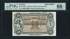 Sweden Skanes Enskilda Bank 10 Kronor 1876-94 Pick S461s Specimen PMG Gem Uncirculated 66 EPQ. Pencil annotations.

HID09801242017