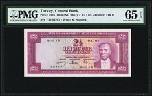 Turkey Central Bank of Turkey 2 1/2 Lira 1930 (ND 1957) Pick 152a PMG Gem Uncirculated 65 EPQ. 

HID09801242017