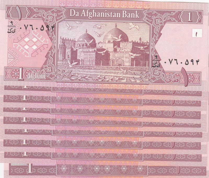 Afghanistan, 1 Afgani, 2002, UNC, p64a, (Total 10 Banknotes)
Mosque at Mazar-i ...