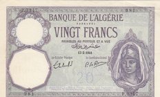Algeria, 20 Francs, 1941, AUNC, p78c
serial number: P.3347 981, Portrait of Young Women
Estimate: $ 60-80