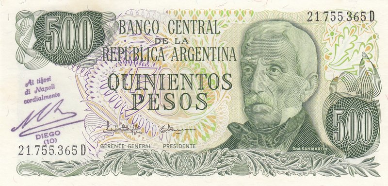 Argentina, 500 Pesos, 1974, UNC, p298
serial number: 21755365D
Estimate: $ 10-...
