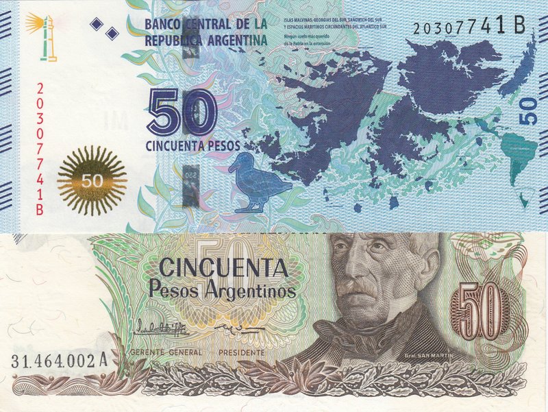Argentina, 50 Pesos and 50 Pesos, 1983-85/ 2015, UNC, (Total 2 Banknotes)
seria...