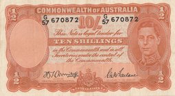 Australia, 10 Shillings, 1942, XF-AUNC, p25b
serial number: G/57 670872, sign: Armitage /Mcfarlane, King George VI portrait, 
Estimate: $ 250-500