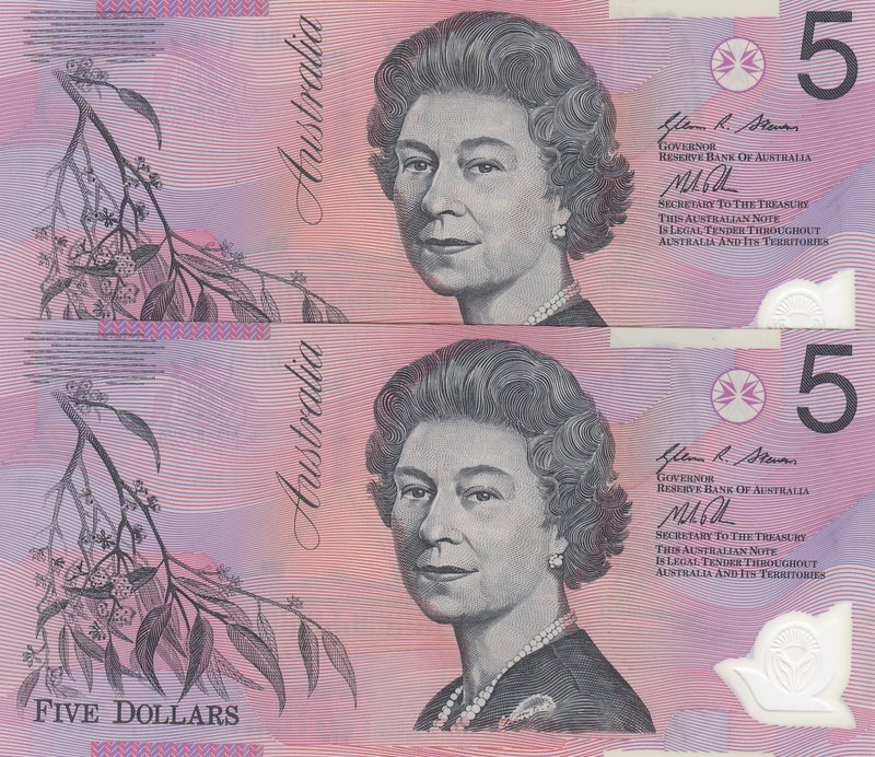 Australia, 5 Dollars, 2013, UNC, p57h, (Total 2 consecutive banknotes)
serial n...