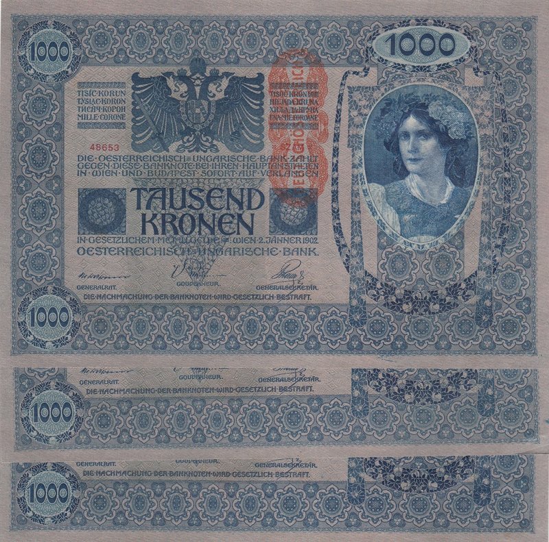 Austria, 1000 Kronen, 1920, UNC, p48, (Total 3 banknotes)
serial number: 1706
...