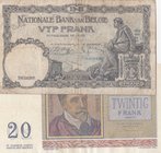 Belgium, 20 Francs and 5 Francs, 1956/ 1936, VF/ FINE, p132b/ p108a, (Total 2 Banknotes)
serial numbers: Y11 895147 and T16 532387, Signature Williot...