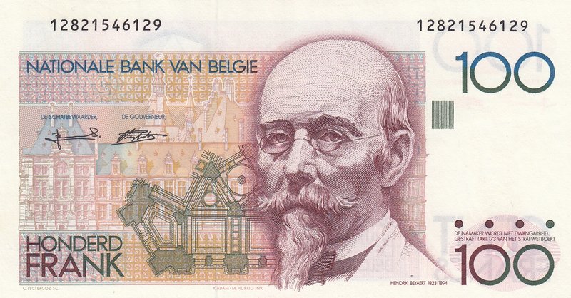 Belgium, 100 Francs, 1982-94, UNC, p142a
serial number: 12821546129, Signature ...